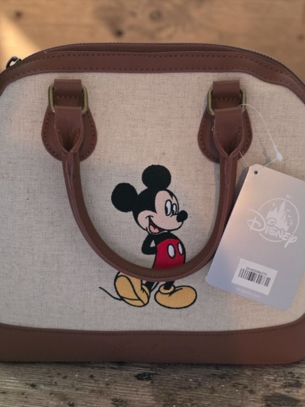 Disney NWT Canvas Satchel with Brown Trim and Mickey. Crossbody strap
